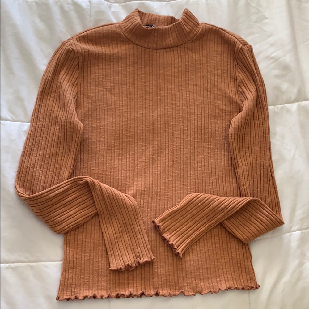 Forever21 Camel ribbed mock neck long sleeve top